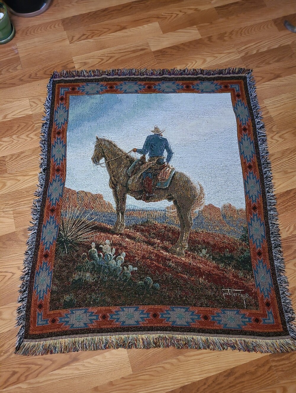 Jack Terry Western Cowboy Horse Woven Tapestry Throw Blanket 56X45 Wall Hanging